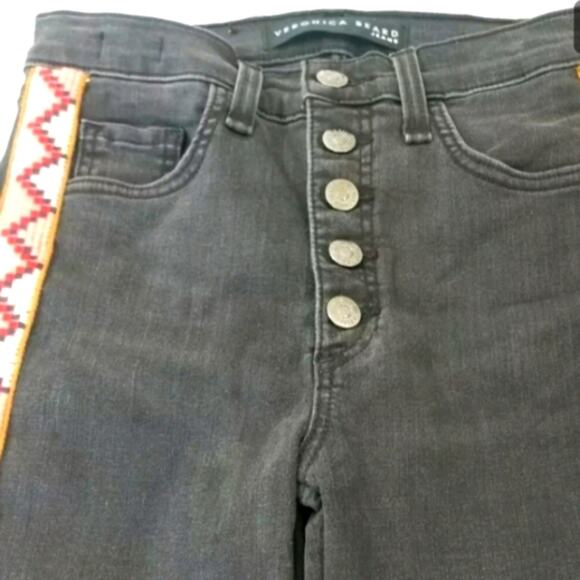 Veronica Beard Cropped Jeans Sz 24 BLACK Carolyn Baby Boot AZTEC TUXEDO Boho - Picture 10 of 16